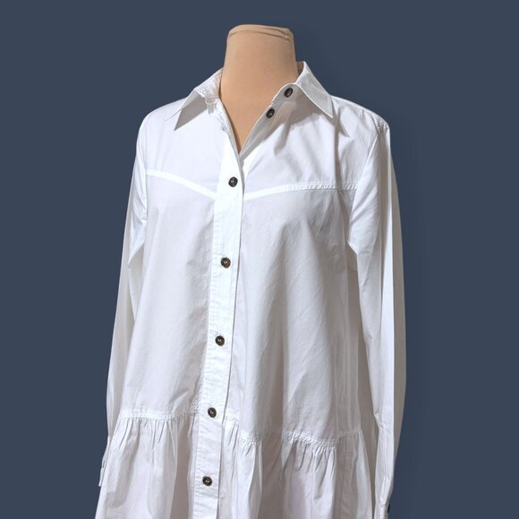 Ganni poplin cotton shirt dress ruffle Hem 36 4 Button Up Classic Office Casual - Picture 10 of 11